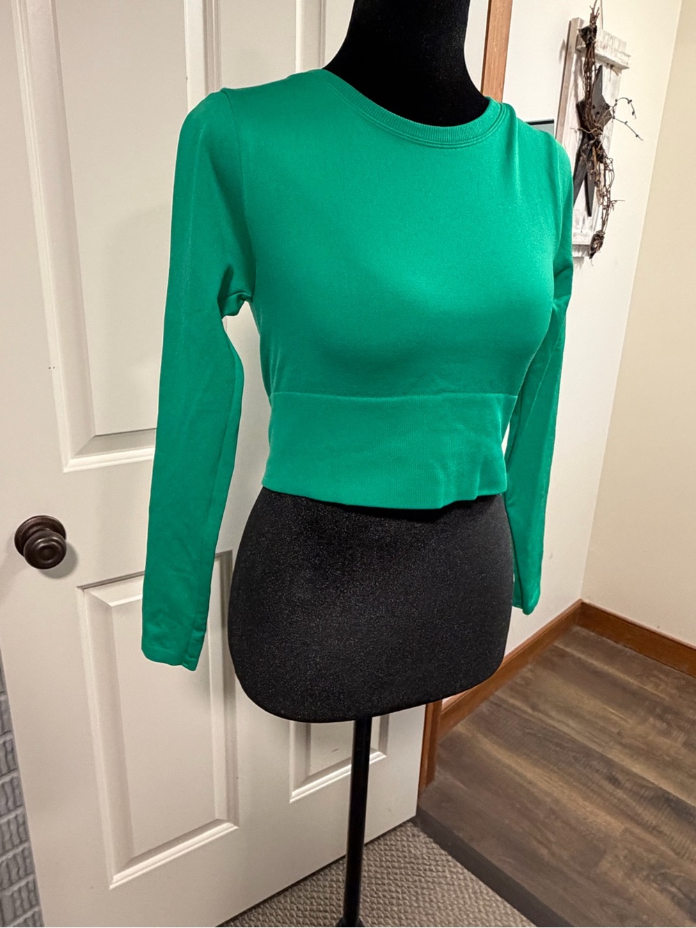 Aerie OFFLINE Seamless Long Sleeve Crop Top Green Size S/P NWOT